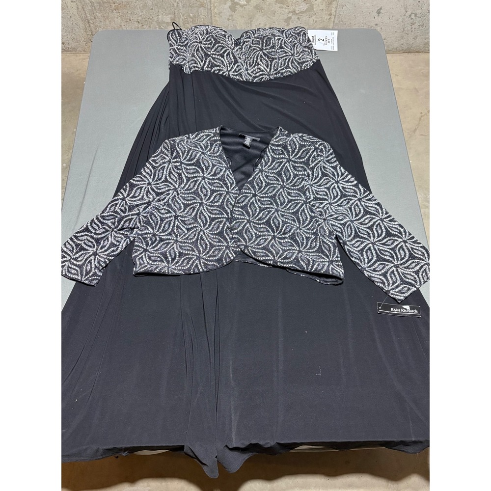 R&M Richards Woman 18W 2 Piece Dress Set Black Silver Glitter Formal Gown